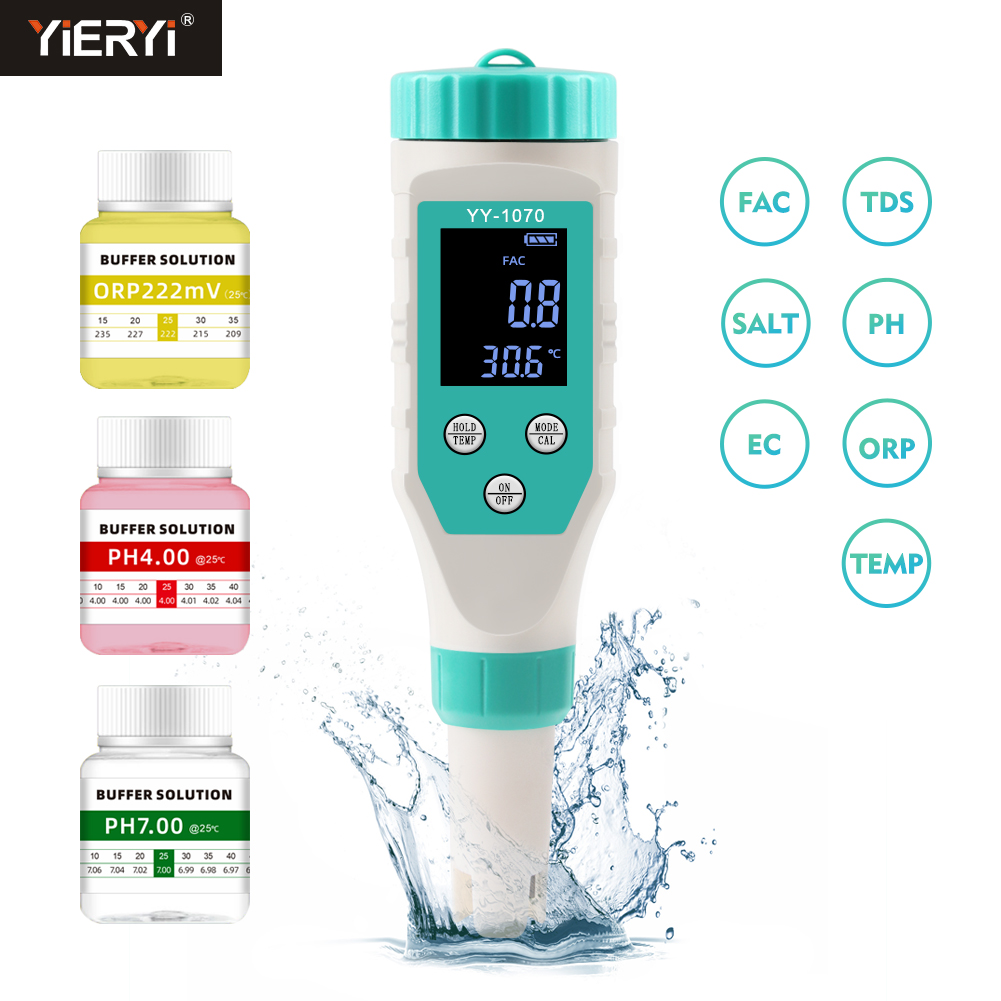 Marine Aquarium Test Kit - Digital PH/Chlorine/ORP/EC/TDS/Salinity/Temp/FAC Pool Water Quality Monitor