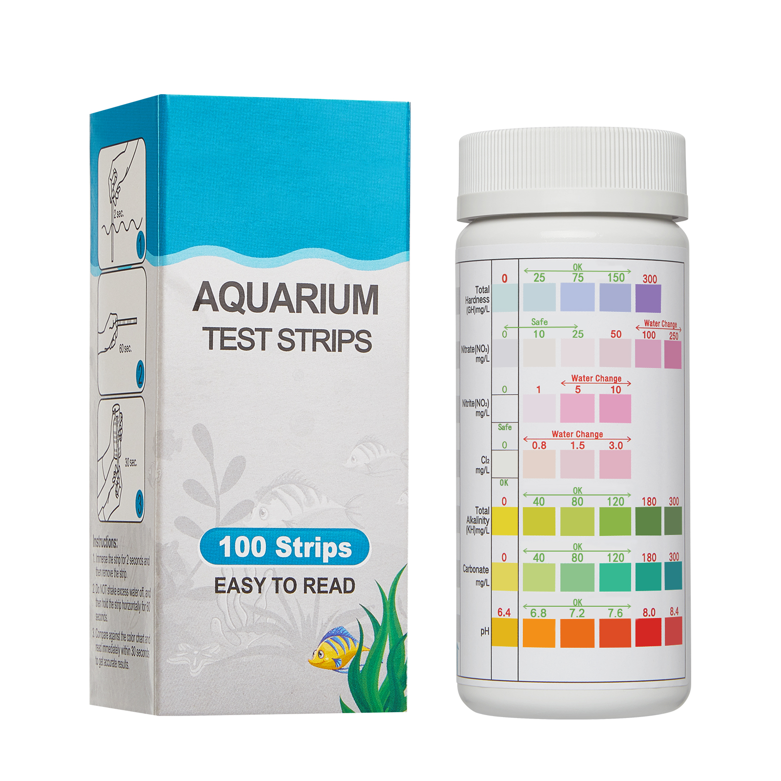 Marine Aquarium Test Kit - LUXBIRD 100pcs Aquarium Test Strips 7-In-1