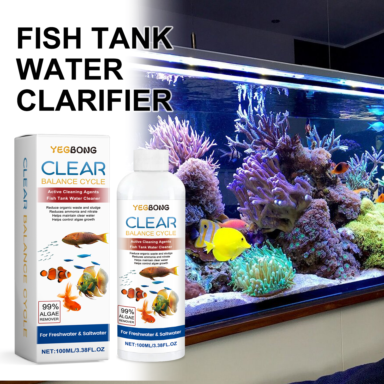 Aquarium Water Clarifier 100ml - огляд і ціна Marine Aquarium Bacteria