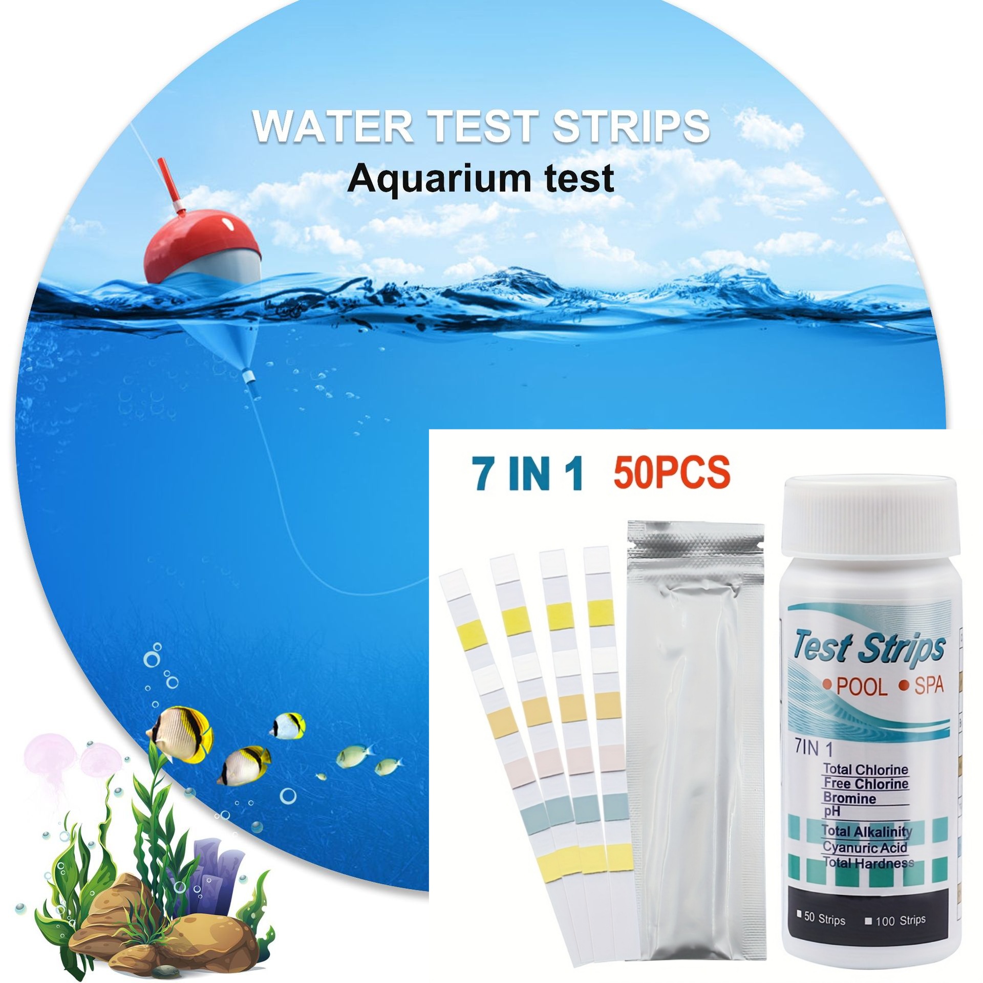 7-in-1 50/100pcs Swimming Pool - огляд і ціна Marine Aquarium Test Kit